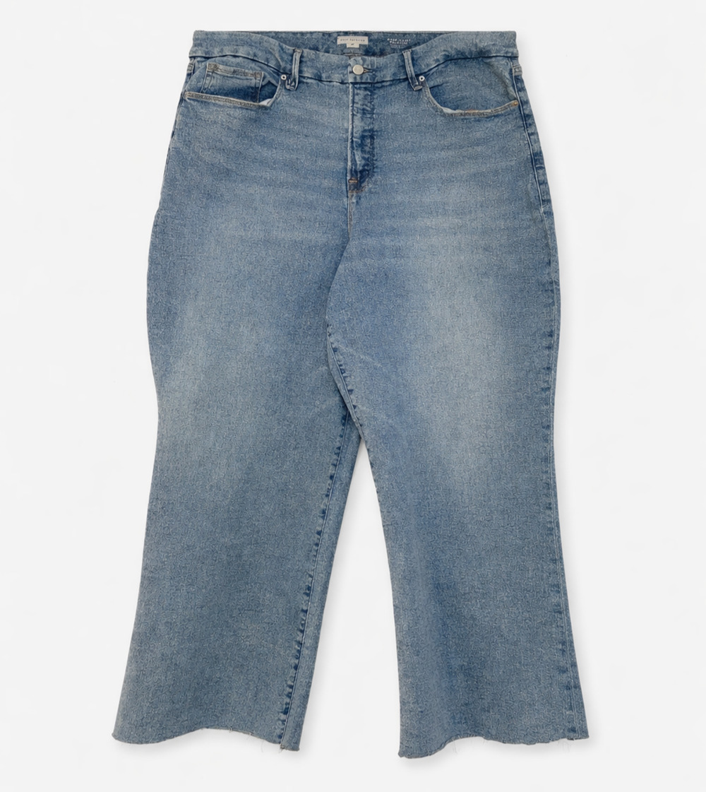 Good American Jeans 22 Plus Good Waist Palazzo Crop Light Wash Denim Wide Leg